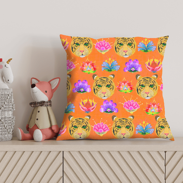 Tiger Faux Suede Cushion – Orange