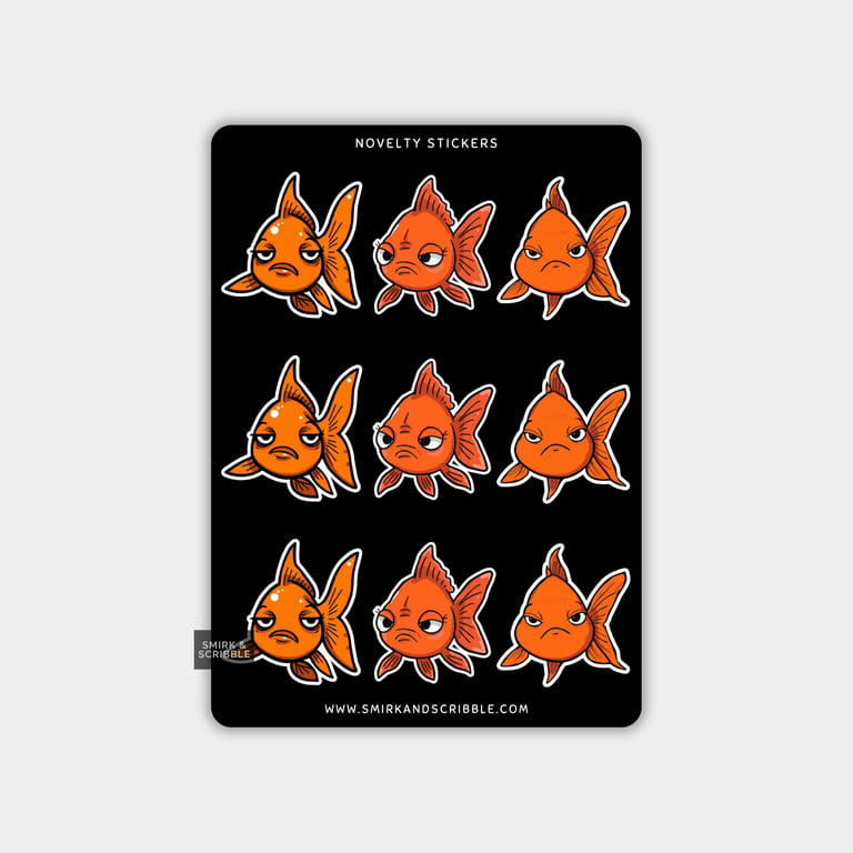 Funny Vinyl Sticker Sheet For Adults - Grumpy Fish