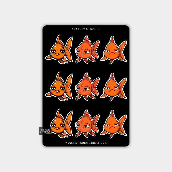 Funny Vinyl Sticker Sheet For Adults - Grumpy Fish