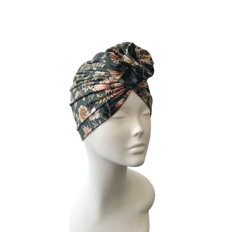 Dark Green Retro Style Turban Head Wrap Alopecia Hair Loss Turban Head Scarf 