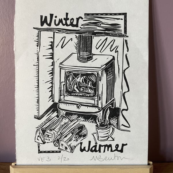 'Winter Warmer' Lino Print on Hosho Paper (VE3)