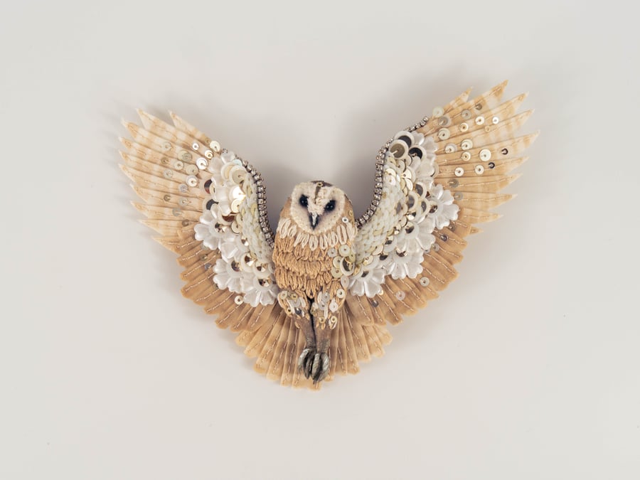 Sold - Barn Owl - Handmade Textile Brooch