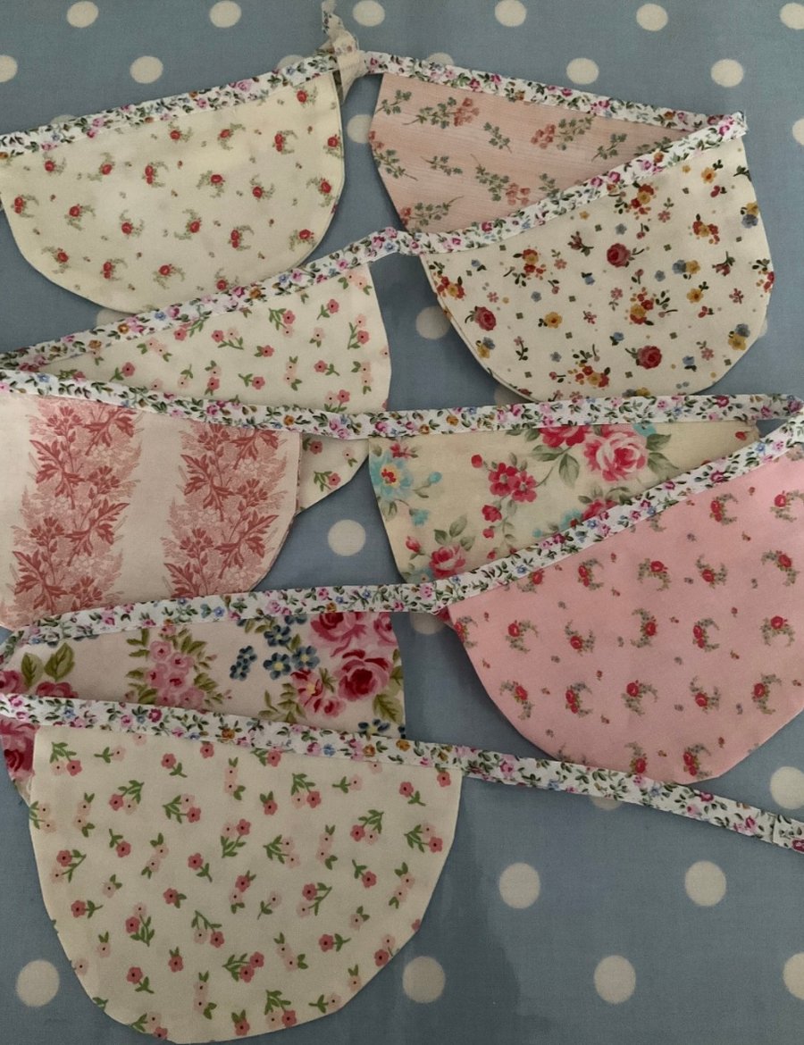 Pink Fabric scalloped bunting, cotton fabric bunting 