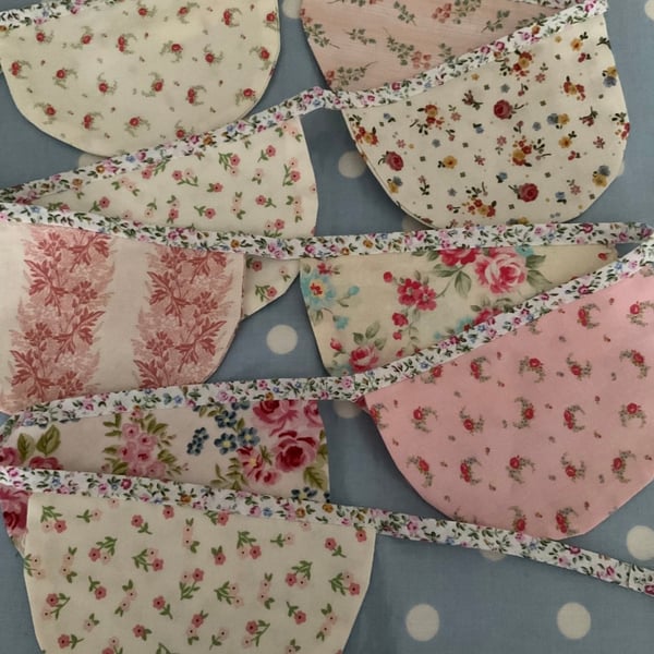 Pink Fabric scalloped bunting, cotton fabric bunting 