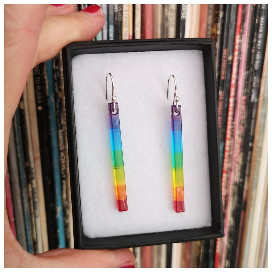 rainbow 'match stick' glass earrings on sterling silver hooks
