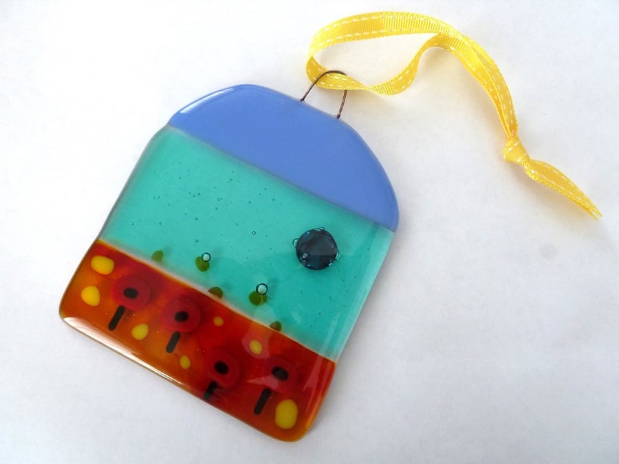 SALE fused glass poppy hanger