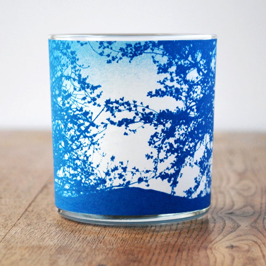 SALE - Delicate tree branches Cyanotype candle holder 