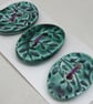 3 Medium Oval Emerald Green Leaf Pattern Ceramic Buttons - Image 2