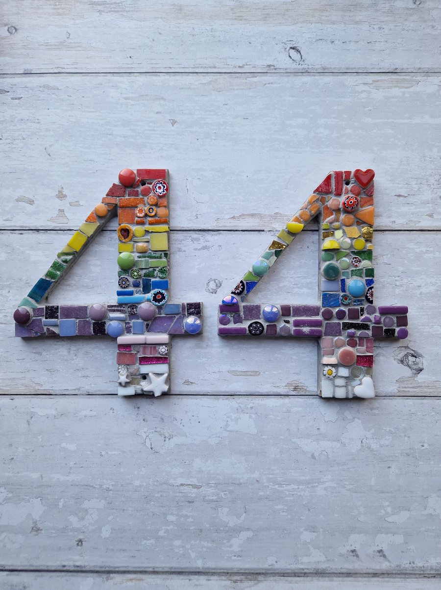No 44 House Number, No. 44, Door Number 44, Mosaic Door Number, Rainbow Number