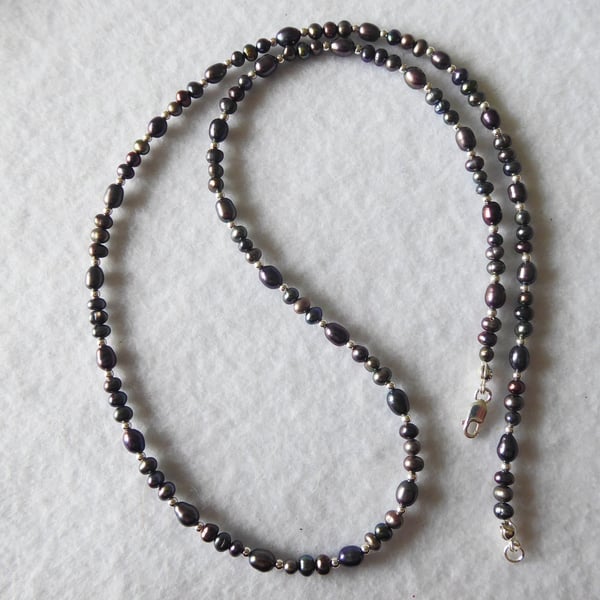 Freshwater Peacock Pearls and Sterling Silver Necklace