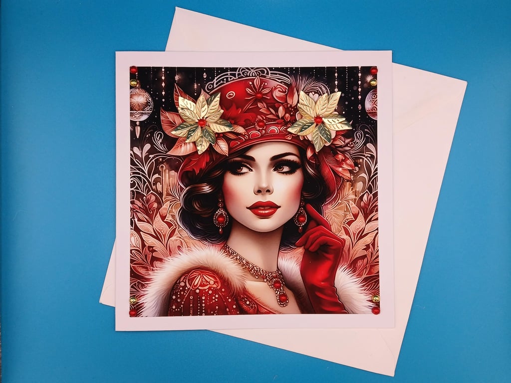 Art Deco Christmas Card, Wife, Mother, Sister, Daughter, Granddaughter 