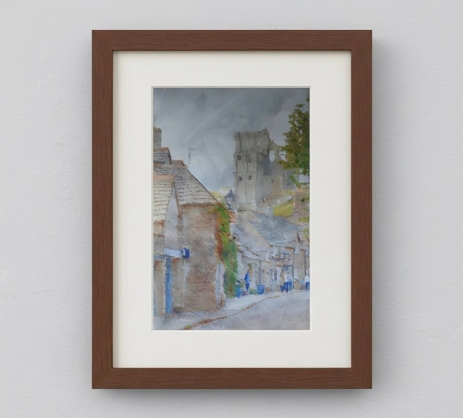 Corfe Castle and Village Painterly Art Print – Dorset Wall Art
