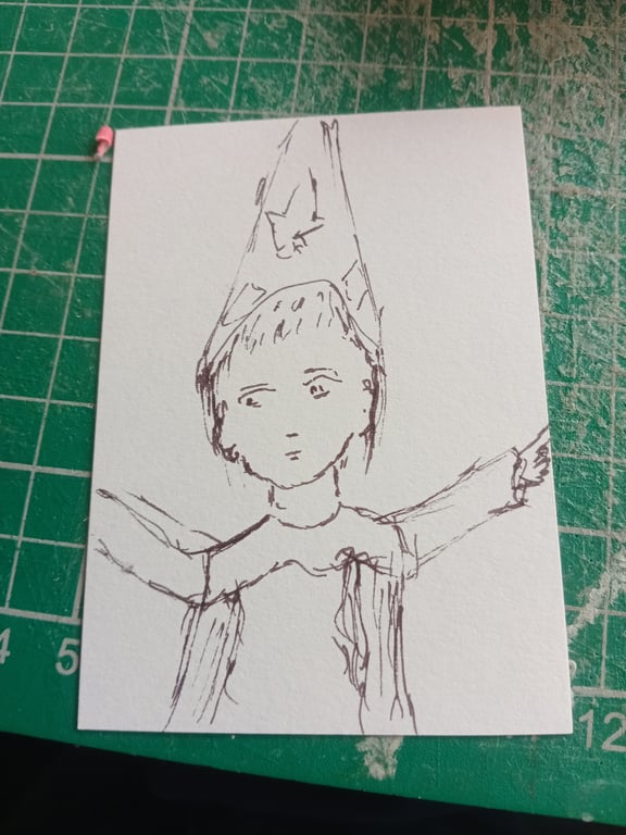 Pen illustration ACEO scribble style original art wizard boy