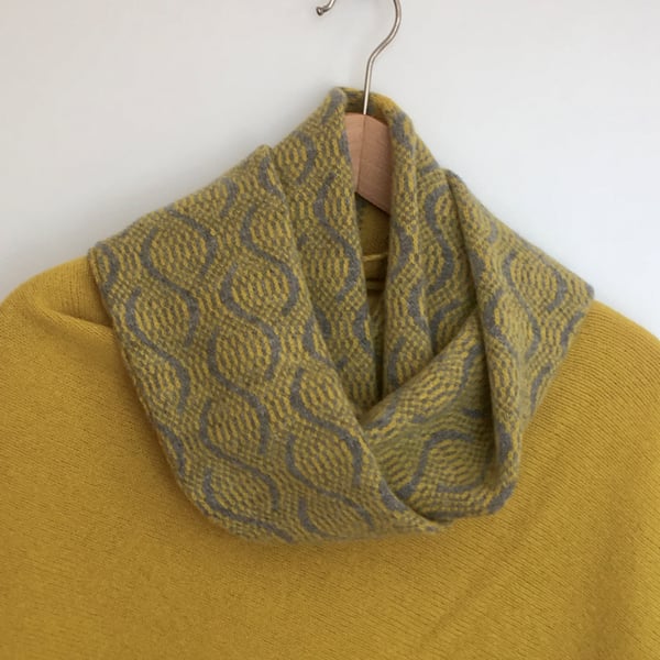 Merino Lambswool infinity Scarf Uniform Grey and Piccalilli Yellow 