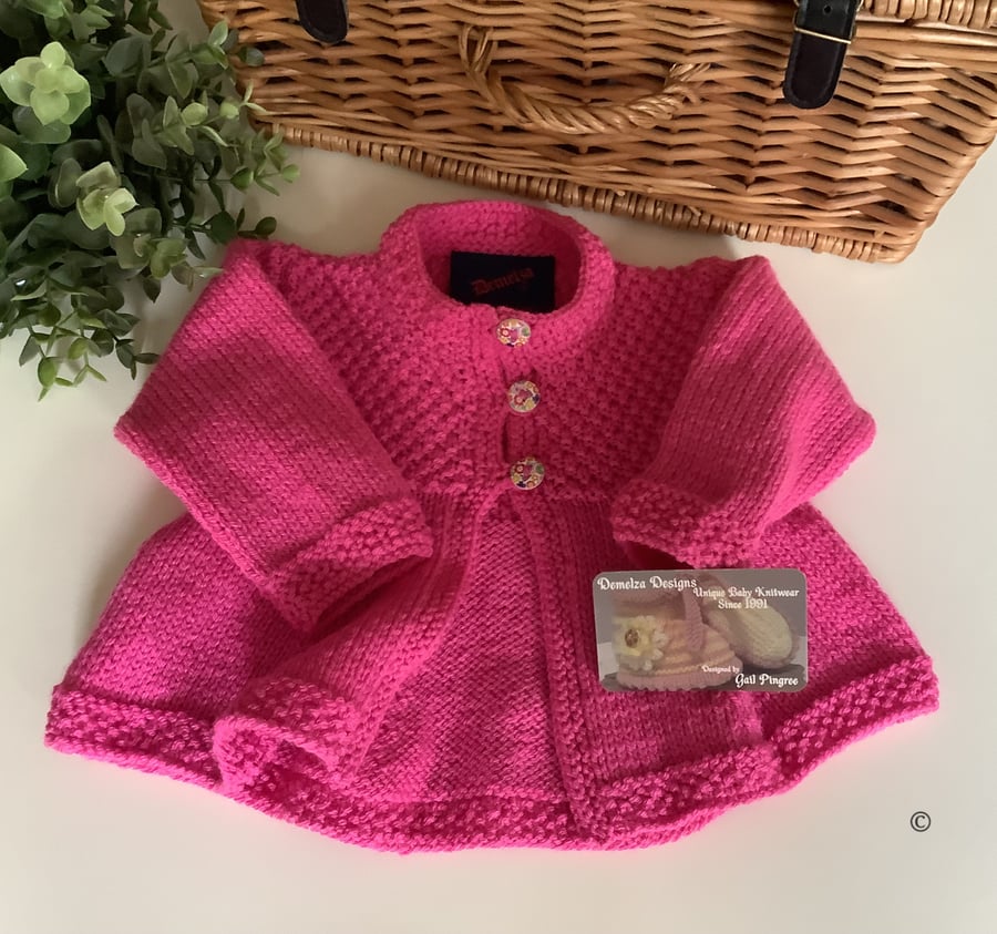 Baby Girl's Flared Fushia Pink Hand Knitted Cardigan 3-9 Months