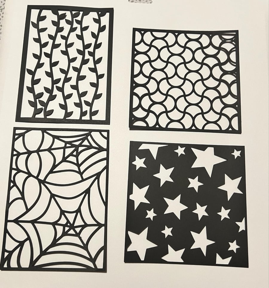 Set of 4 Black Geometric & Nature-Themed Die-Cut Stencils