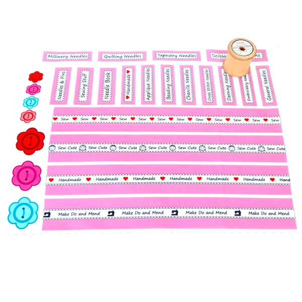 Pink Texty Fabric Panel Needles Labels for Needle Book 