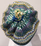 Handknit KNOTTY TOP Merino Beanie. Fairisle effect Olive Blue Small - Image 2