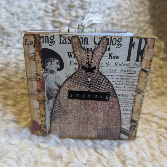 Small square journal with antique sewing theme with notebook