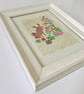 Cute Bunny Amongst Flowers, an original textile and mixed media framed art piece - Image 3