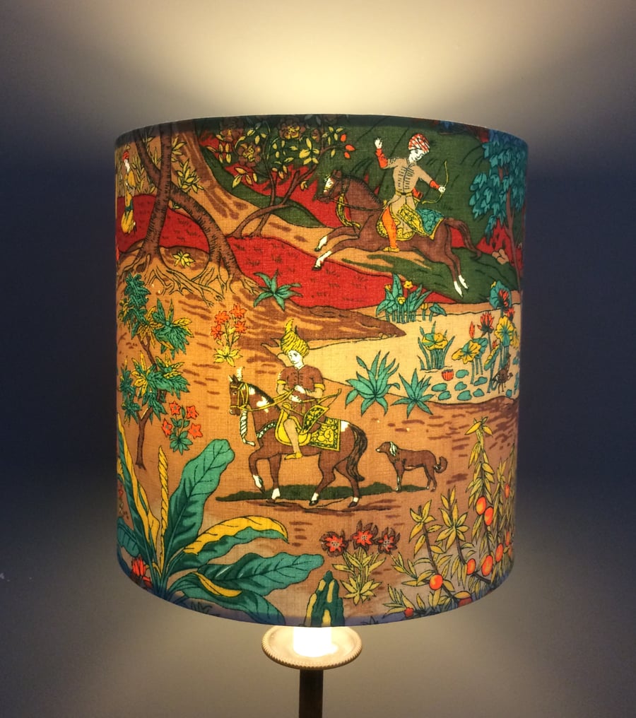 Eastern style Persian Wood with horses and hounds Vintage Fabric Lampshade