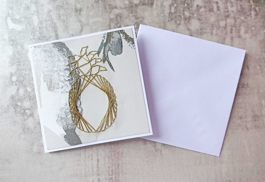 SALE Hand Stitched Gold Pineapple Card