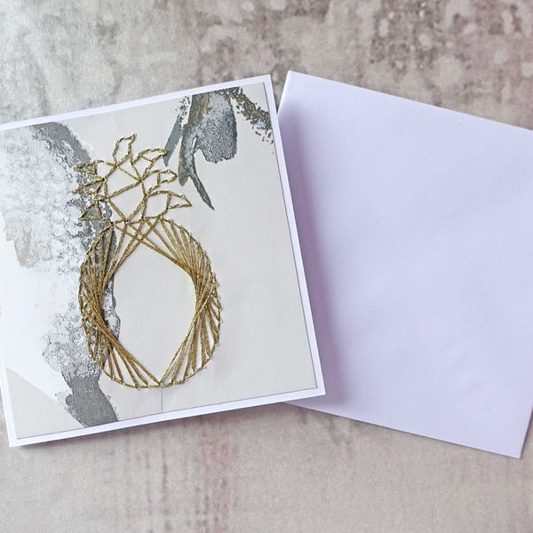 SALE Hand Stitched Gold Pineapple Card