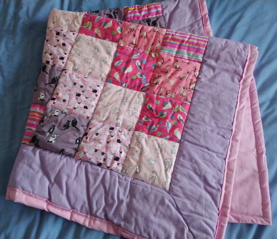 Pink and Purple Animal Patchwork Quilt