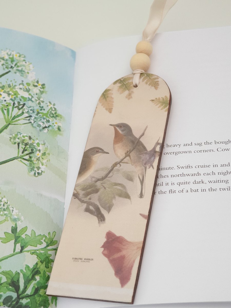 Bird  bookmark made of wood and decoupaged 