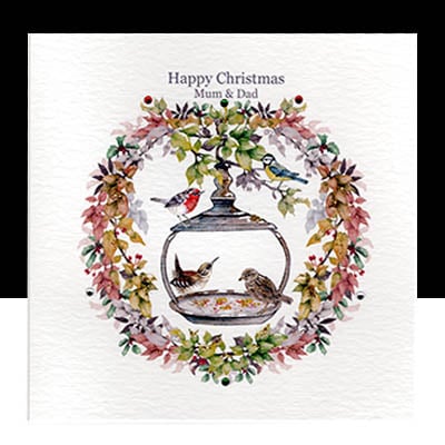 A Luxury Christmas Garden Bird Garland – Mum & Dad – Handmade Card. 