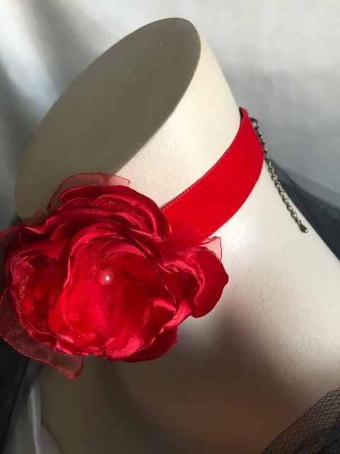 Diva- Red Velvet Rose Choker - Also Available in Black or Red Variations 