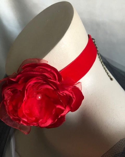 Diva- Red Velvet Rose Choker - Also Available in Black or Red Variations 