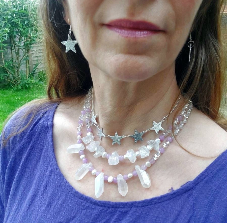 Layered necklaces,set of 3 layering Necklaces,celestial choker,healing crystal