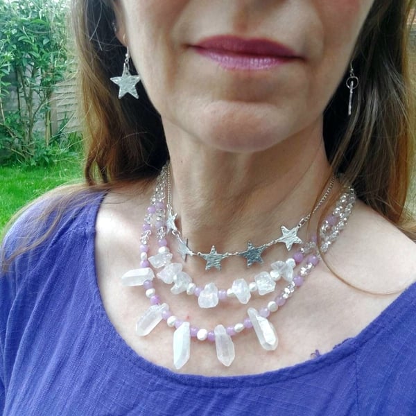 Layered necklaces,set of 3 layering Necklaces,celestial choker,healing crystal