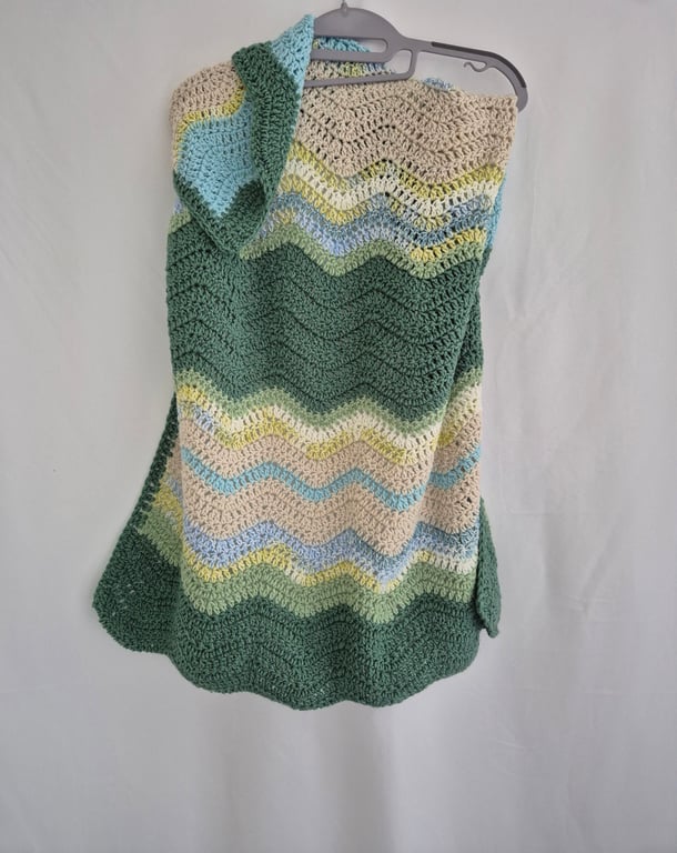 Crochet baby blanket, striped sage, aqua marine & beige