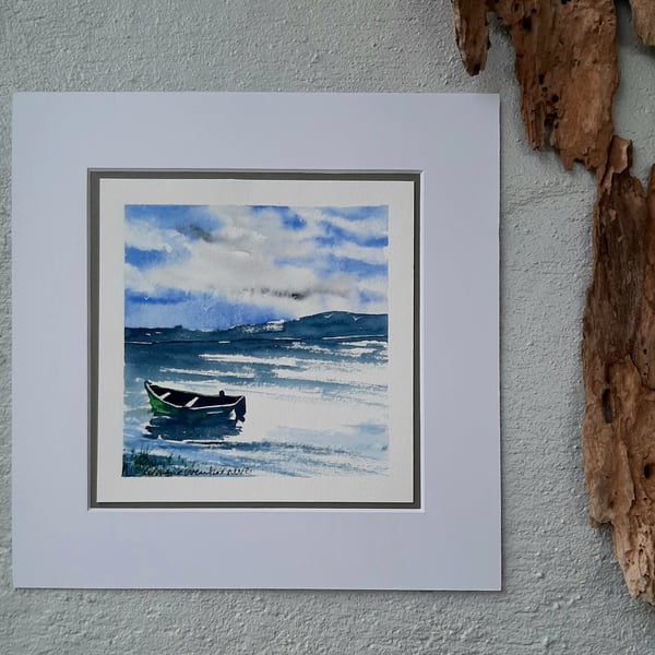 Boat on The Loch. Watercolour Painting. Ready to Frame. Postage Free