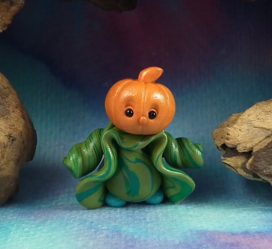 Tiny Pumpkin-head Gnome 'Wyck' OOAK Sculpt Ann Galvin