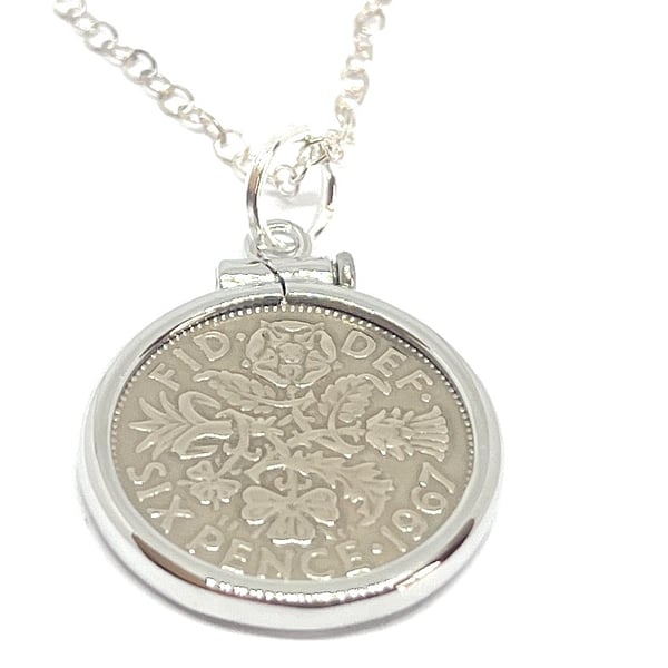 1967 57th Birthday Anniversary sixpence coin pendant plus 22 inch SS chain gift