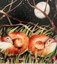 Whimsical Resting Foxes in Windy Night under the Moon Watercolour Print Artwork - Image 1