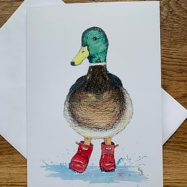  A5 blank card of Duck in Boots!