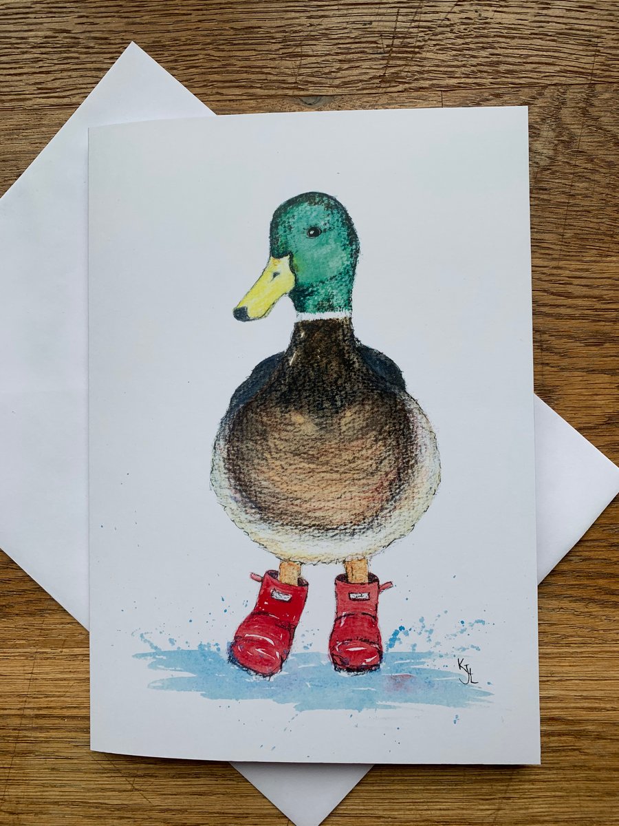  A5 blank card of Duck in Boots!