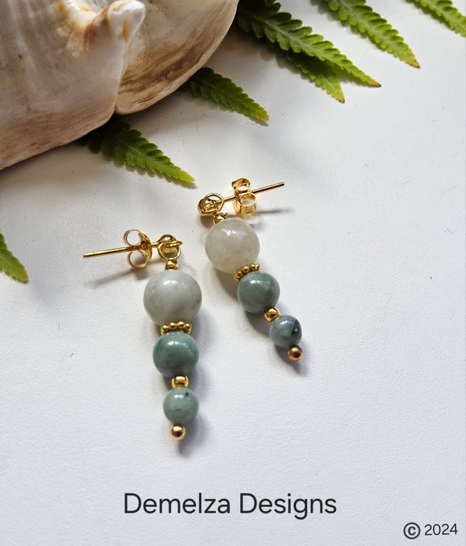 Burmese Jadeite Gold Vermeil Stud Earrings