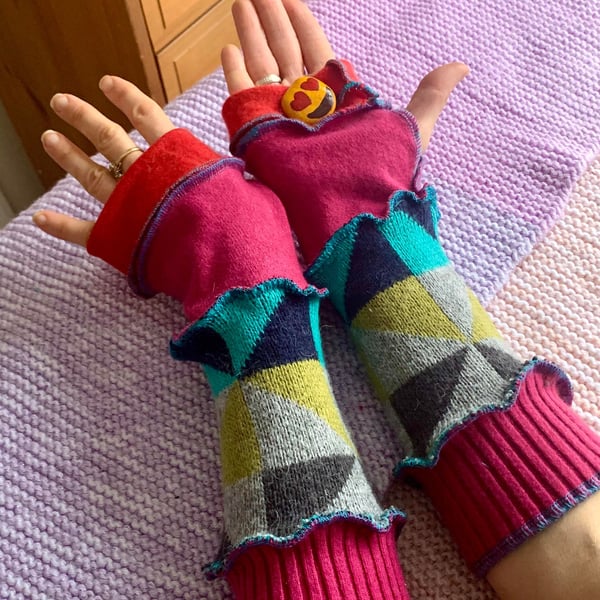 Recycled Wool Fingerless Gloves: Upcycled Hand & Wrist Warmers