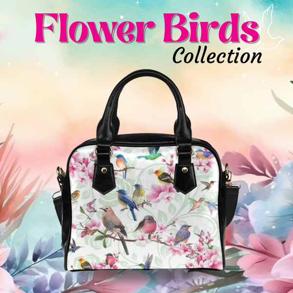 Flower Birds Artistic Inspired PU Leather Shoulder Bag.