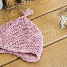 Pixie baby hat - hand knit little pixie style hat with ear flaps and tassel