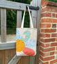 Daisy Appliqué Lined Tote Bag, Handmade One of a Kind Shoulder Bag with pocket