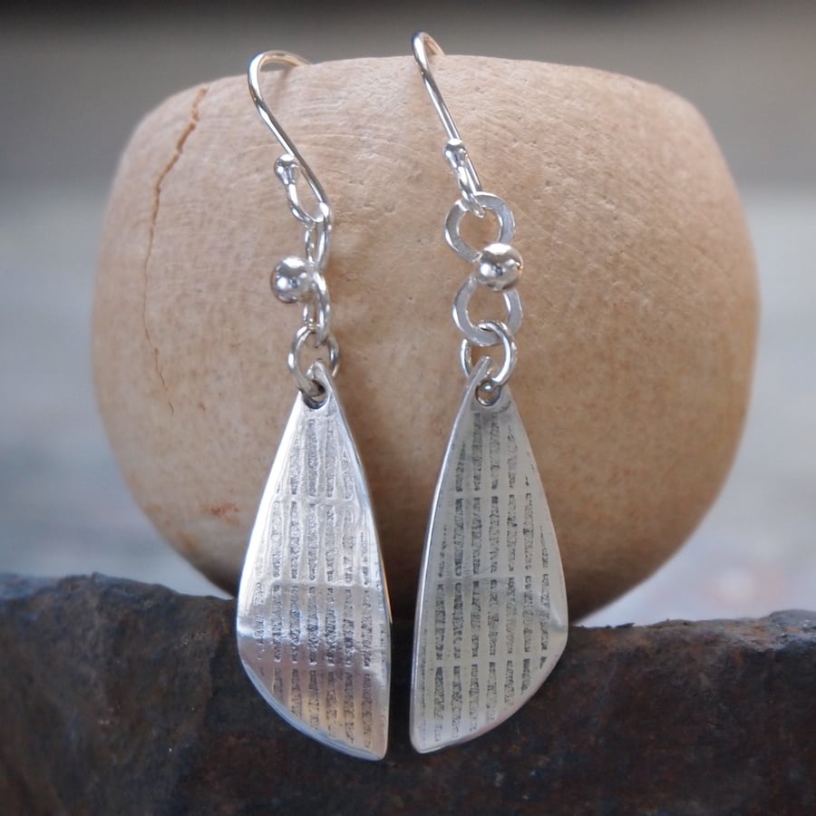Silver dangle earrings, wing earrings