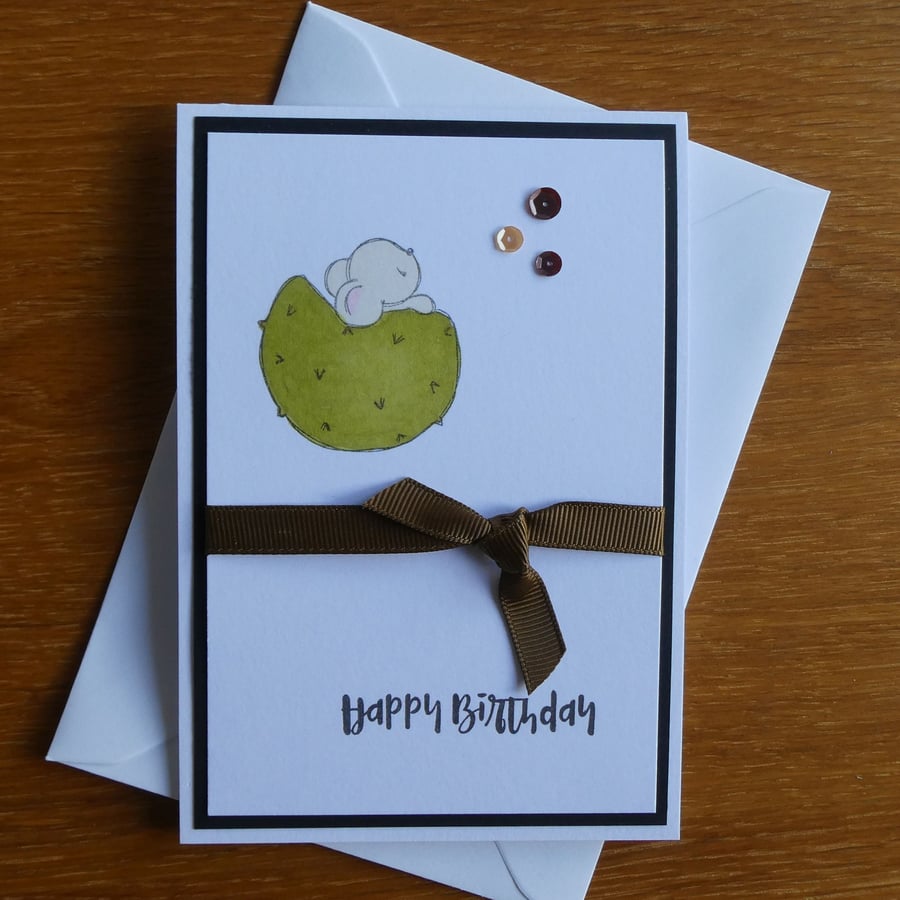 Birthday Card - Mouse in a Conker 