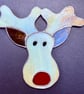Stained glass reindeer suncatcher decoration in creamy browns with red nose - Image 6