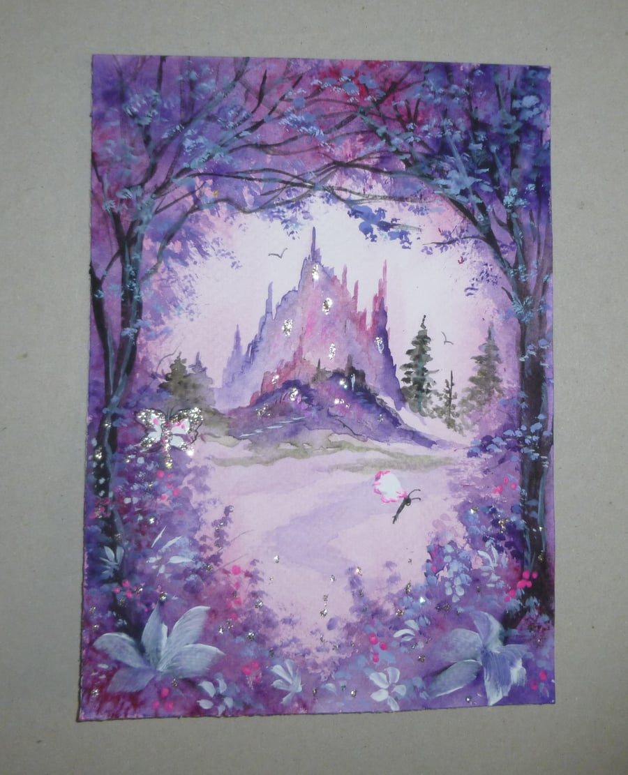 original art watercolour fantasy castle painting ( FA 523 K1 )
